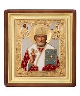 Икона живописная в киоте 24х30 жемчуг Николай Чудотворец 237069