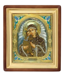 Икона живописная в киоте 24х30 жемчуг эмаль Владимирская Божья Матерь 237065