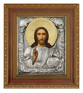 Икона живописная в киоте 24х30 черненое серебрение Спаситель 237052