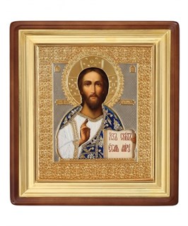 Икона живописная в киоте 24х30 жемчуг Спаситель (ювелирная ручной работы) 237037