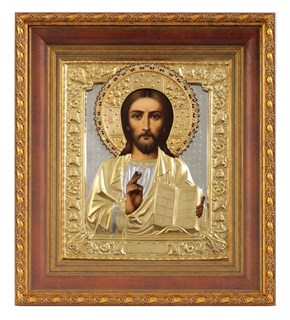 Икона живописная в киоте 24х30 матовое золочение эмаль Спаситель 237034