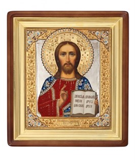 Икона живописная в киоте 24х30 эмаль жемчуг Спаситель 237025