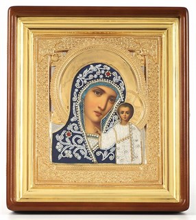 Икона живописная в киоте 24х30 жемчуг Казанская Божья Матерь 237013