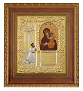 Икона живописная в киоте 22х26 матовое золочение Нечаянная Радость 236998
