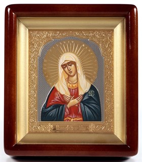 Икона живописная в киоте 11х13 латунь золочение Умиление Божья Матерь 236921