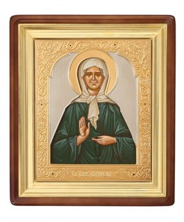 Икона живописная в киоте 11х13 латунь золочение Матрона 236914