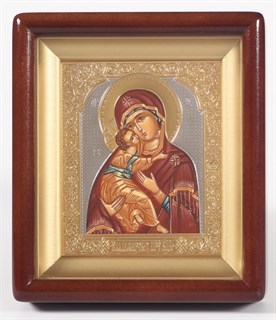 Икона живописная в киоте 11х13 латунь золочение Владимирская Божья Матерь 236911