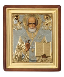 Икона живописная в киоте 100х120 эмаль камни Николай Чудотворец 236905