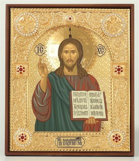 Икона в ризе 16х19 филигрань прокат золочение в деревянной рамке Спаситель 236862