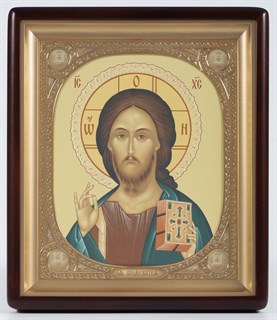 Икона в киоте 24х30 фигурный канвас рамка овальная золочёная Спаситель 236410