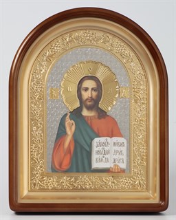 Икона в киоте 24х30 арочный фото объемная золочение Спаситель 236363