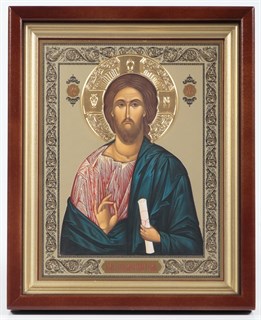 Икона в киоте 22х26 тройное венчик золоченый Спаситель 236361