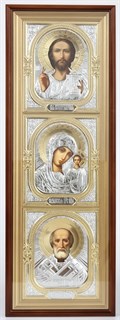 Икона в киоте 20х70 канвас объёмная Спаситель-Казанская Божья Матерь-Н.Чудотворец 236346