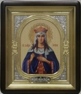 Икона Ирины в киоте 18х24 фигурный фото риза-рамка золочёная 236326