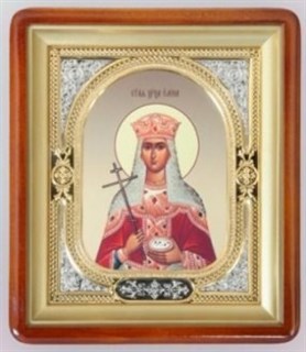 Икона Елена Святая в киоте 18х24 фигурный фото риза-рамка золочёная 236322