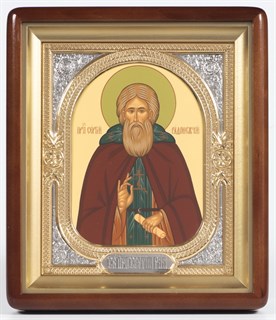 Икона Сергий Радонежский в киоте 18х24 фигурный объемная золочёная 236298