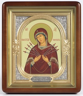 Икона в киоте 18х24 фигурный объемная золочёная Семистрельная Божья Матерь 236294