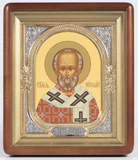 Икона в киоте 18х24 фигурный объемная золочёная Николай Чудотворец 236286