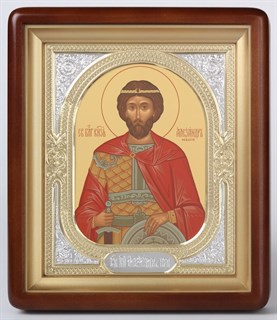 Икона святого Александр Невский в киоте 18х24 фигурный риза-рамка для крещения 236256