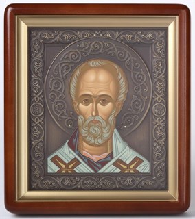 Икона в киоте 18х24 фигурный патинированая Николай Чудотворец 236254