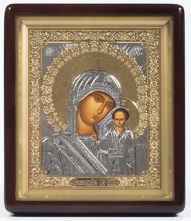 Икона в киоте 18х24 фигурный объёмная прямая золочёная Казанская Божья Матерь 236250
