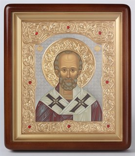 Икона в киоте 18х24 фигурный объемная зол. никелир. Николай Чудотворец 236237