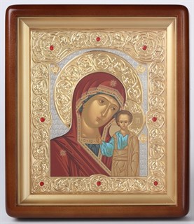 Икона в киоте 18х24 фигурный объемная зол. никелир. Казанская Божья Матерь 236236