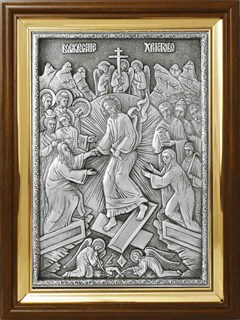 Икона Воскресение Христово серебряная на дереве 253501