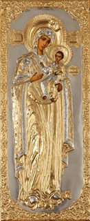 Икона живописная в ризе 50х120 объемная золочение Богородица 238998