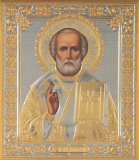 Икона живописная в ризе 24х30 объемная золочение Николай Чудотворец 237416