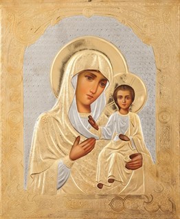 Икона живописная в ризе 24х30 объемная золочение Смоленская 237386