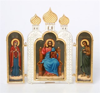 Икона складень ювелирный из серебра живопись золочение 235794