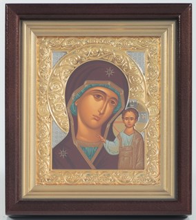 Икона в киоте 12х14 никель золочение Казанская Божья Матерь 235844