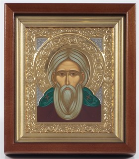 Икона Сергий Радонежский в киоте 12х14 никель золочение 235848