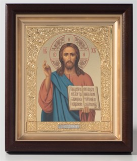 Икона в киоте 15х19 темпера рамка фигурная золочёная Спаситель 235888