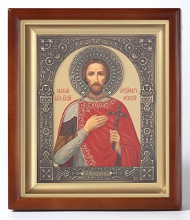 Икона в киоте 15х19 венчик рамка фигурная патинированая Александр Невский 235901