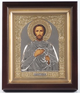 Икона в киоте 21х24,5 объёмная никель золочение Александр Невский 235905