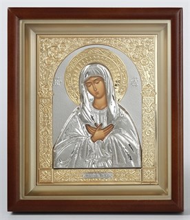 Икона в киоте 15х19 объёмная никель золочение Умиление 235916