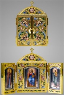Складень ювелирный из серебра финифть филигрань эмаль роспись золочение 235949