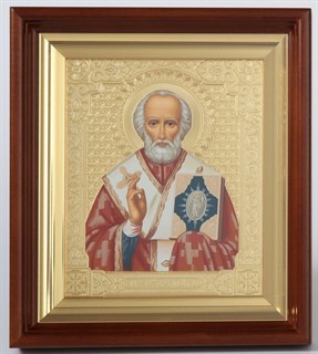 Икона в киоте 18х24 багетный подрамник Николай Чудотворец (желтый фон) 235999