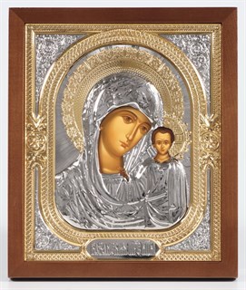 Икона в киоте 18х24 фигурный без подрамника никель золочен Казанская Божья Матерь 236013