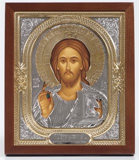 Икона в киоте 18х24 фигурный без подрамника никель золочен Спаситель 236016