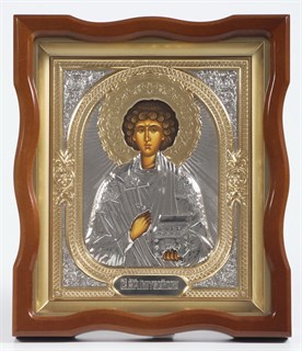Икона в киоте 18х24 фигурный объёмная никель золочение Пантелеимон 236031