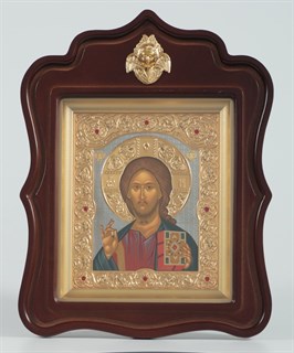 Икона в киоте 18х24 фигурный с навершием объемная золочение никель Спаситель 236036