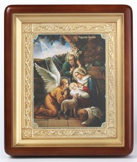 Икона Рождество Христово в киоте 18х24 фигурный рамка золочёная 236053