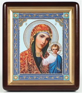Икона Казанской Божьей Матери в киоте 18х24 фигурный рамка золочёная эмаль 236054