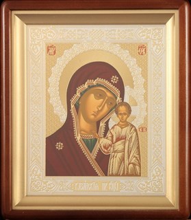 Икона в киоте 18х24 фигурный темпера Казанская Божья Матерь (белый фон) 236080