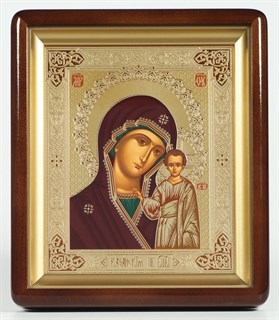 Икона в киоте 18х24 фигурный темпера Казанская Божья Матерь (красный фон) 236082