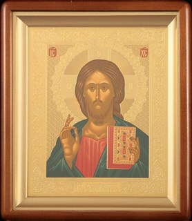 Икона в киоте 18х24 фигурный темпера Спаситель (желтый фон) 236086