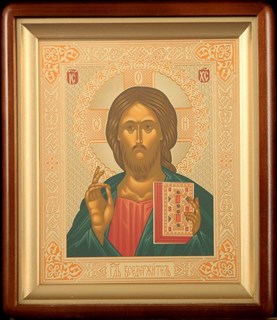 Икона в киоте 18х24 фигурный темпера Спаситель (красный фон) 236087